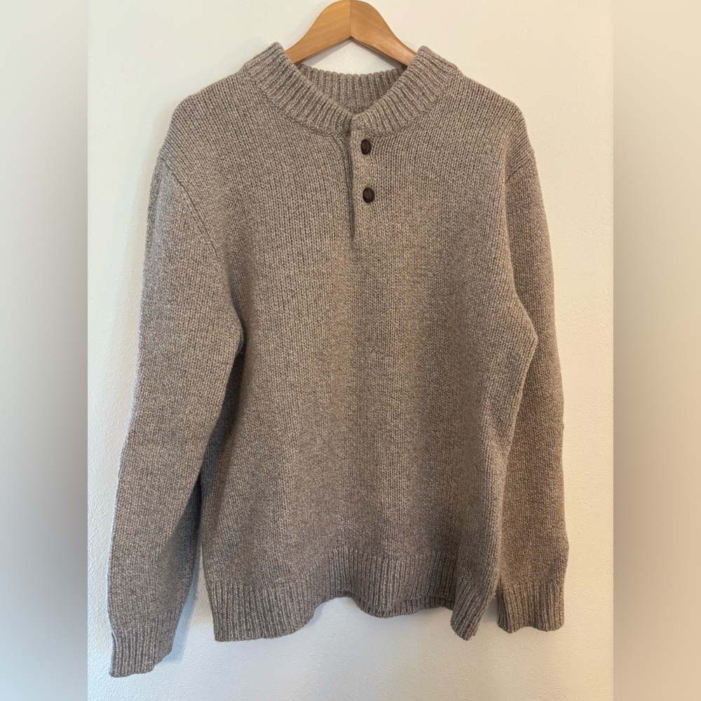 L.L.Bean Classic Ragg Wool Sweater, Henley - Men's Large 285174
